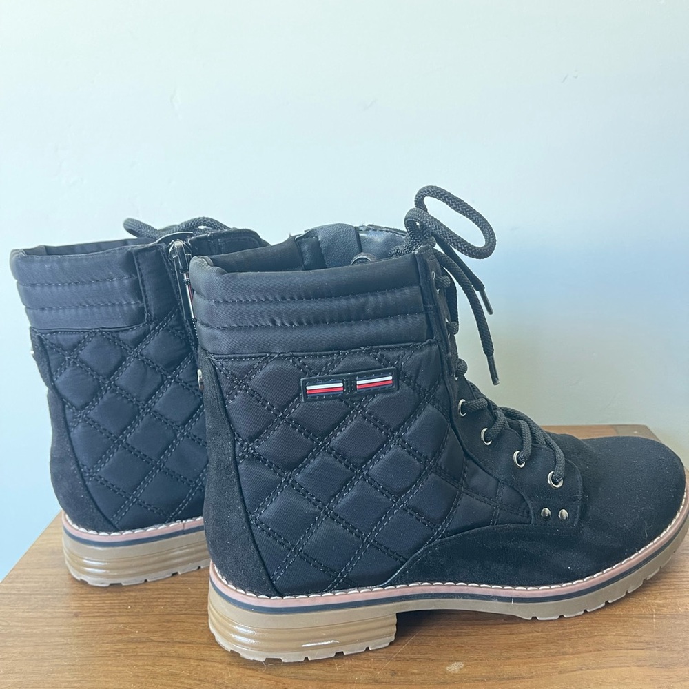 Tommy Hilfiger Black Quilted Lace-Up Boots